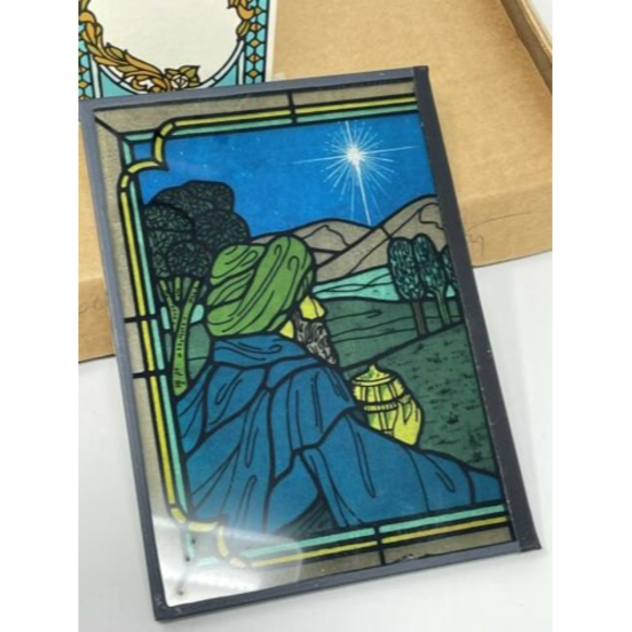 Vtg Joy to the‎ World Christmas Yorkcraft Stained Glass 10x7 Seriglass Holiday - Picture 8 of 12